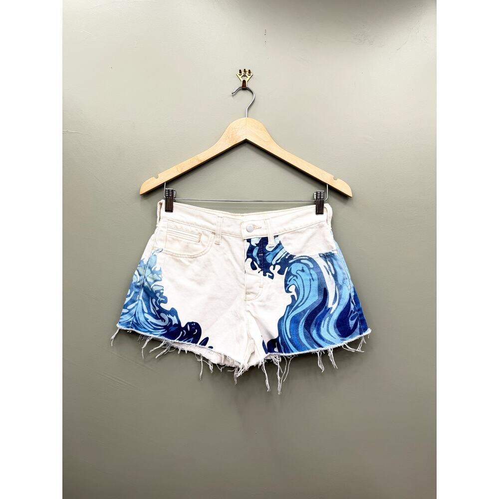 Pilcro Wave Print Denim Shorts Coastal Beachy Button Anthropologie Size Small